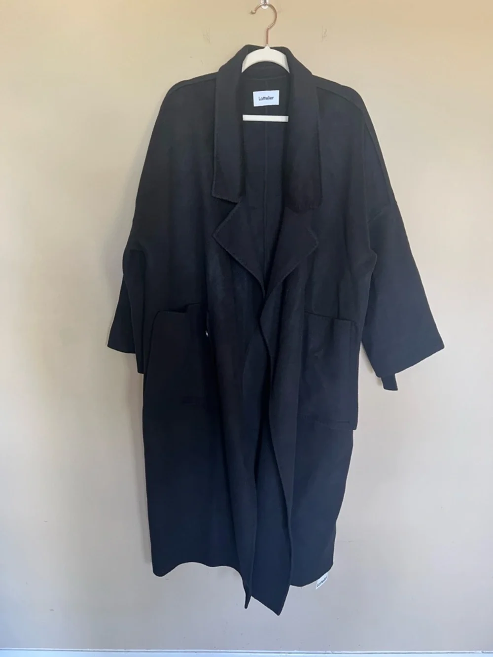 Lattelier Black 100% Wool Oversized Coat Minimalist Long Coat Size L